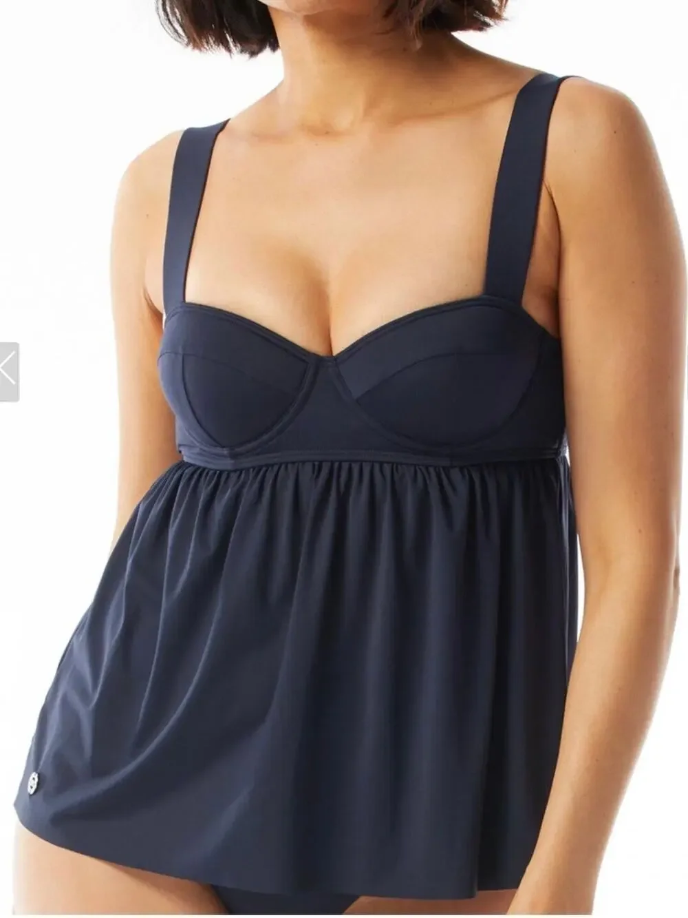 Michael Kors New Navy Underwire Baby Doll Tankini M NWT